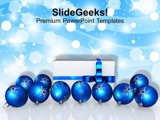 Blue Christmas Balls With Gift Decoration PowerPoint Templates Ppt Backgrounds For Slides 1212