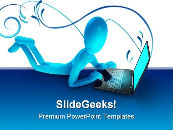 Blue Man With Laptop Computer PowerPoint Templates And PowerPoint Backgrounds 0211