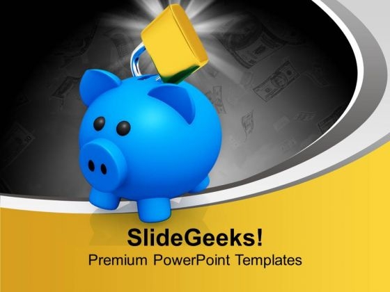 Blue Piggy With Lock Financially Secure PowerPoint Templates Ppt Backgrounds For Slides 0113
