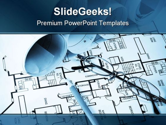 Blue Print Construction PowerPoint Template 0810