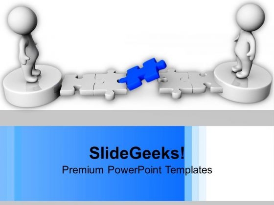 Blue Puzzle And Two Persons Crossing Path PowerPoint Templates Ppt Backgrounds For Slides 1212
