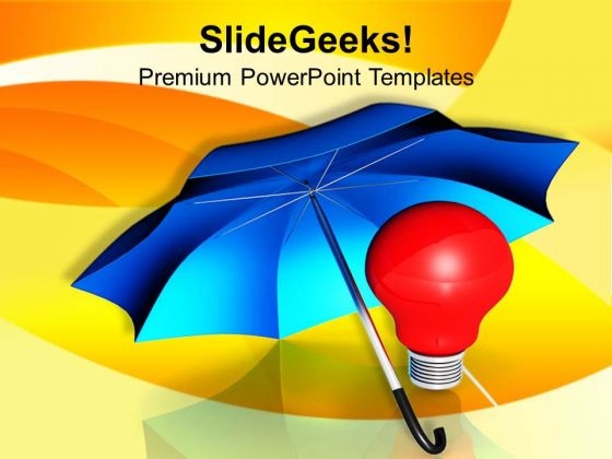 Blue Umbrella With Red Bulb Protection PowerPoint Templates Ppt Backgrounds For Slides 0113