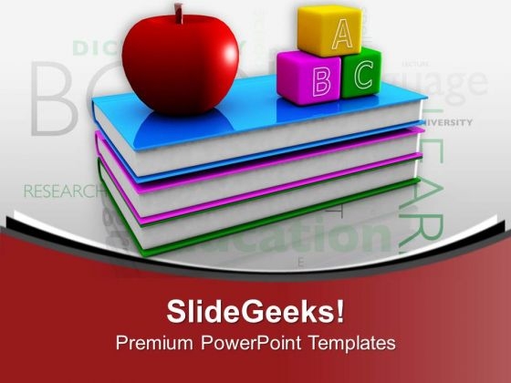 Books With Apple And Blocks Education Theme PowerPoint Templates Ppt Backgrounds For Slides 0313