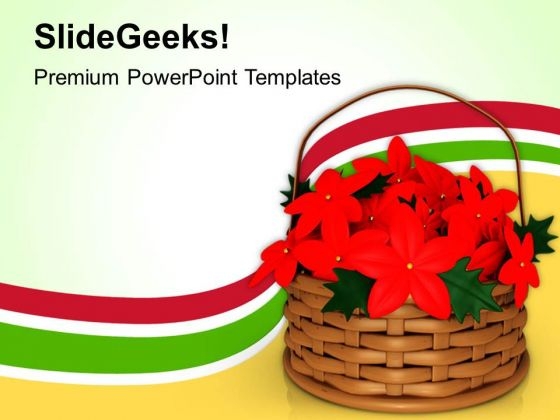 Bouquet Of Flowers In Cane Basket PowerPoint Templates Ppt Backgrounds For Slides 1212