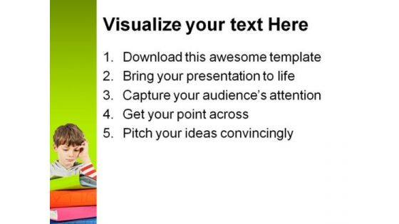 Boy Reading Books Education PowerPoint Template 1010