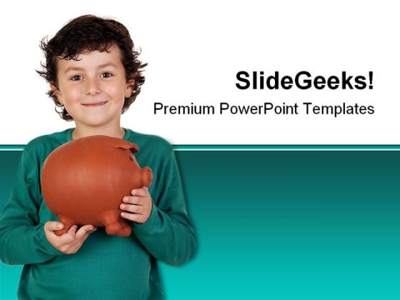 Boy With Big Piggy Bank Children PowerPoint Themes And PowerPoint Slides 0411