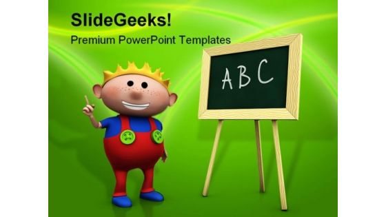 Boy With Blackboard Education PowerPoint Template 1110
