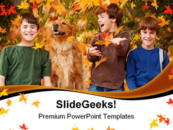 Boys In The Fall Leaves Nature PowerPoint Templates And PowerPoint Backgrounds 0511