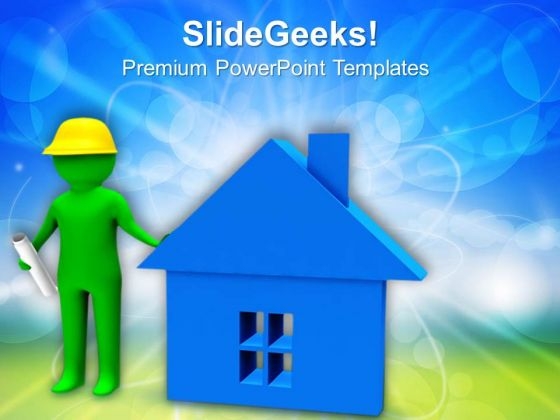 Builder With Home And Map PowerPoint Templates Ppt Backgrounds For Slides 0713