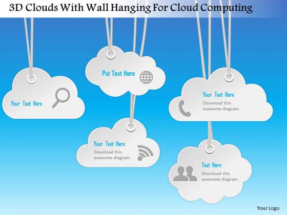 Busines Diagram 3d Clouds With Wall Hanging For Cloud Computing Presentation Template