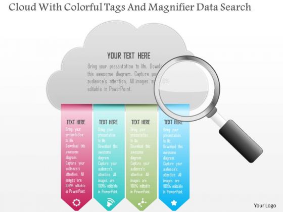 Busines Diagram Cloud With Colorful Tags And Magnifier Data Search Presentation Template