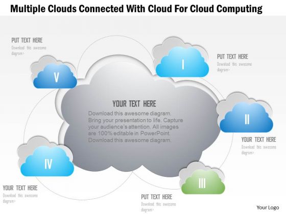 Busines Diagram Multiple Clouds Connected With Cloud For Cloud Computing Ppt Template