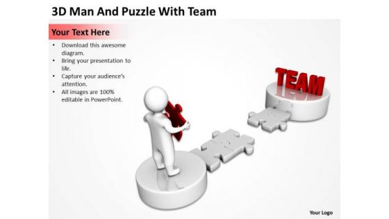 Business Activity Diagram 3d Man And Puzzle With Team PowerPoint Slides