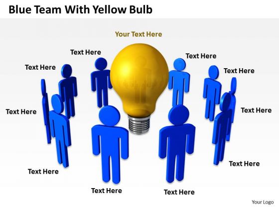 Business Activity Diagram Blue Team With Yellow Bulb PowerPoint Slides