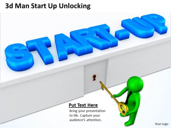 Business Analyst Diagrams 3d Man Start Up Unlocking PowerPoint Templates