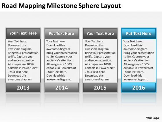 Business Case Diagram Road Mapping Milestone Sphere Layout PowerPoint Slides