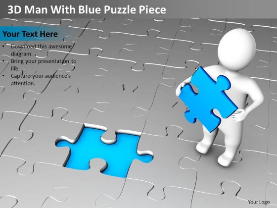 Business Charts 3d Man With Blue Puzzle Piece PowerPoint Templates Ppt Backgrounds For Slides