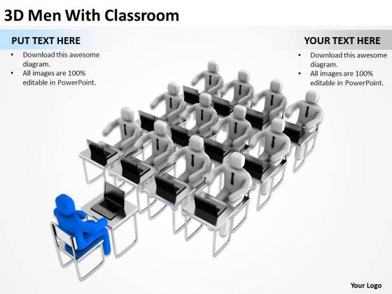Business Charts 3d Men With Classroom Education PowerPoint Templates