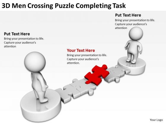 Business Charts Examples 3d Men Crossing Puzzle Completing Task PowerPoint Templates