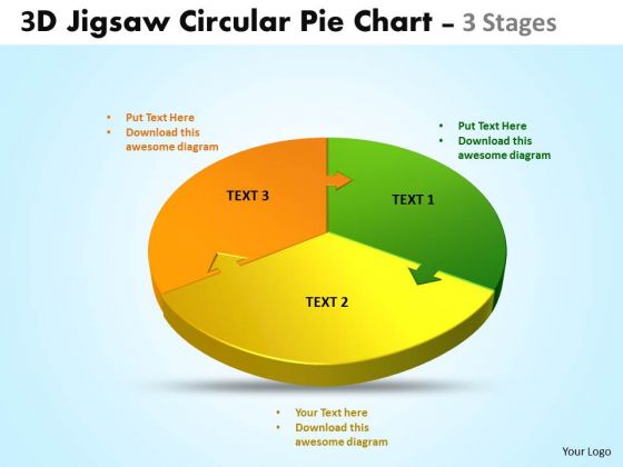 Business Cycle Diagram 3d Jigsaw Circular Diagram Pie Chart 3 Stages Marketing Diagram