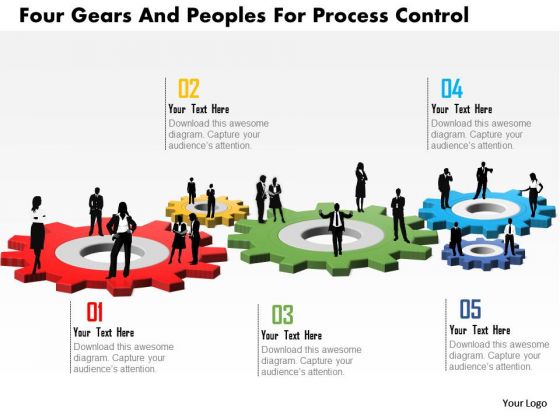 Business Daigram Four Gears And Peoples For Process Control Presentation Templets