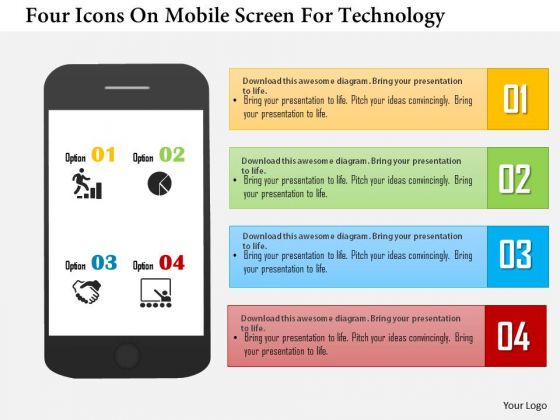 Business Daigram Four Icons On Mobile Screen For Technology Presentation Templets