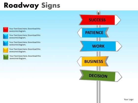 Business Decisions And Success Roadway Signs PowerPoint Slides