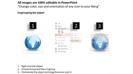 Business Diagram 3d Blue Glossy Continents Specialized Globes Presentation Template