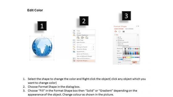 Business Diagram 3d Blue Glossy Continents Specialized Globes Presentation Template