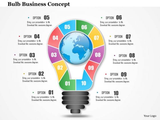 Business Diagram 3d Bulb With Ten Stages For Idea Generation Presentation Template