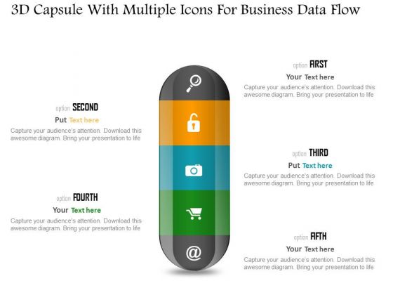Business Diagram 3d Capsule With Multiple Icons For Business Data Flow PowerPoint Slide