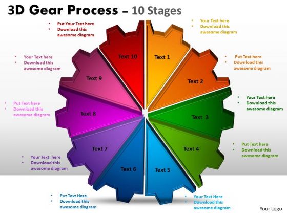 Business Diagram 3d Gear Process 10 Stages Strategy Diagram