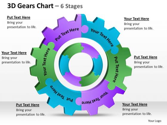 Business Diagram 3d Gears Chart 6 Stages 1 Sales Diagram