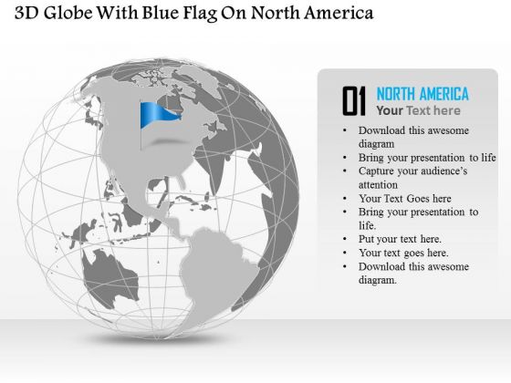 Business Diagram 3d Globe With Blue Flag On North America Presentation Template