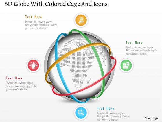 Business Diagram 3d Globe With Colored Cage And Icons Presentation Template