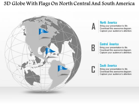 Business Diagram 3d Globe With Flags On North Central And South America Presentation Template