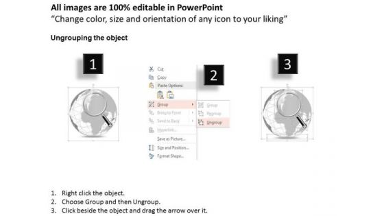 Business Diagram 3d Globe With Magnifying Glass On Europe Africa Presentation Template