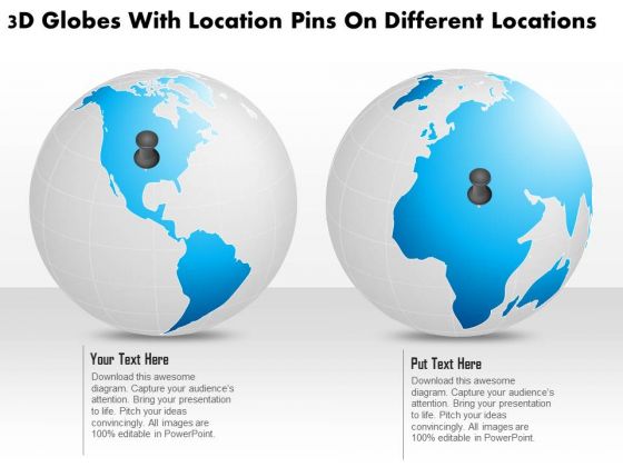 Business Diagram 3d Globes With Location Pins On Different Locations Presentation Template