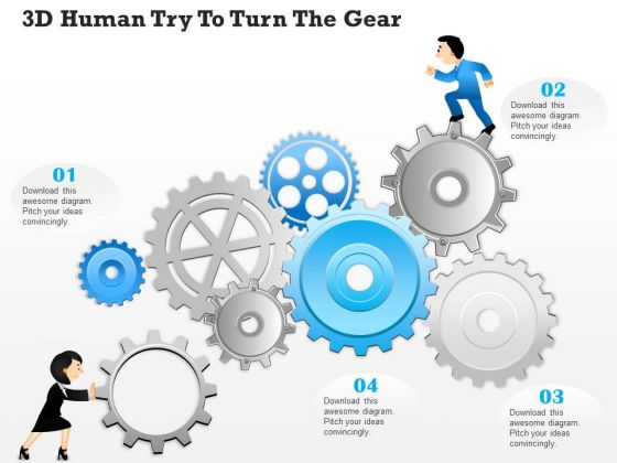 Business Diagram 3d Human Try To Turn The Gear Presentation Template