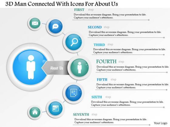 Business Diagram 3d Man Connected With Icons For About Us Presentation Template