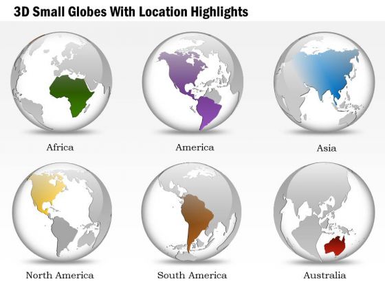 Business Diagram 3d Small Globes With Location Highlights Presentation Template