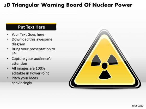 Business Diagram 3d Triangular Warning Board Of Nuclear Power Presentation Template