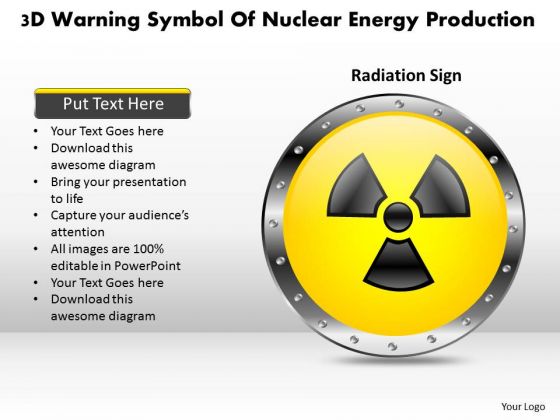 Business Diagram 3d Warning Symbol Of Nuclear Energy Production Presentation Template