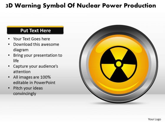 Business Diagram 3d Warning Symbol Of Nuclear Power Production Presentation Template
