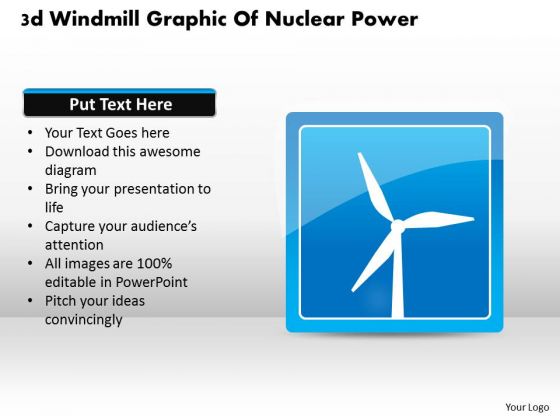 Business Diagram 3d Windmill Graphic Of Nuclear Power Presentation Template