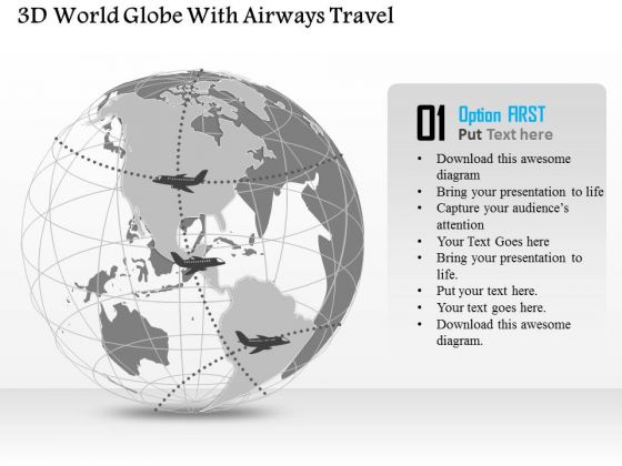 Business Diagram 3d World Globe With Airways Travel Presentation Template