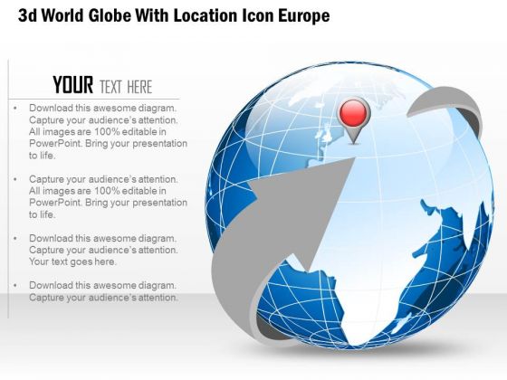 Business Diagram 3d World Globe With Location Icon Europe Presentation Template