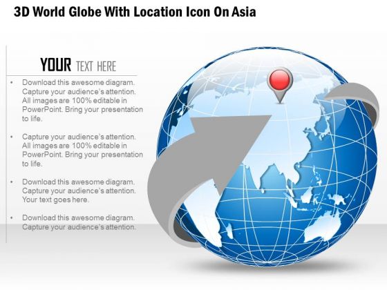Business Diagram 3d World Globe With Location Icon On Asia Presentation Template