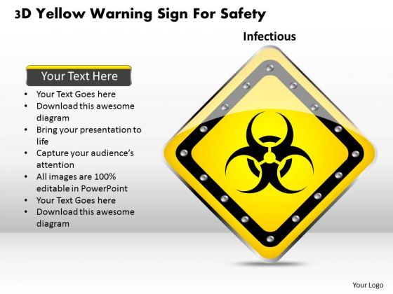 Business Diagram 3d Yellow Warning Sign For Safety Presentation Template