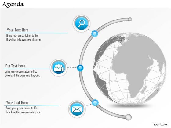 Business Diagram Agenda Diagram With Globe And Icons Presentation Template